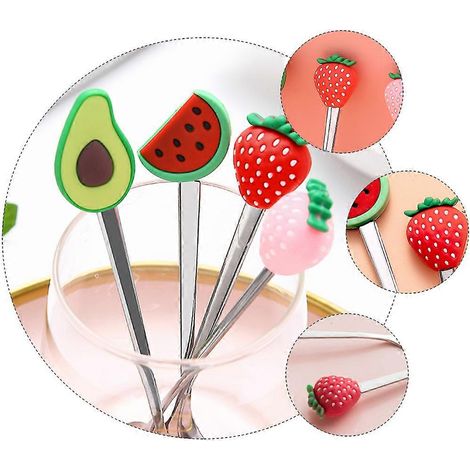 Ensemble de 4 couverts créatifs en forme de fruits, fourchette et cuillère en acier inoxydable (1/5)