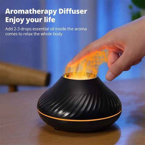 Ecleanfy - Diffuseur d'huiles essentielles pour aromathérapie, humidificateur d'intérieur, prise USB, 7 couleurs de flamme, noir