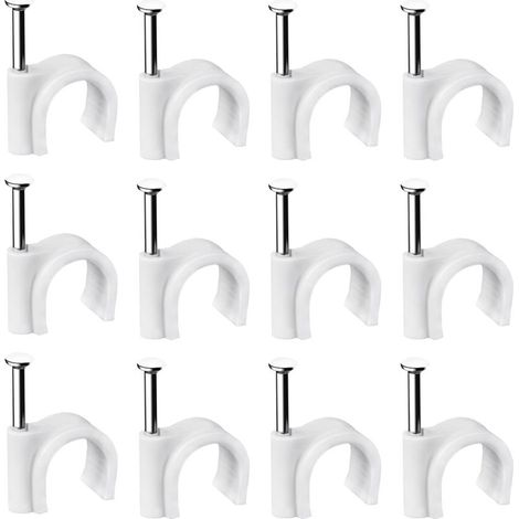 Lot de 400 clips muraux en acier pour câbles - Différentes spécifications - Solides - Durables - Blancs - Rondes - 400 de 6 mm - Gestion des câbles (1/5)