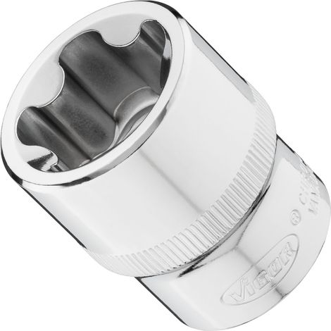 VIGOR Steckschlüsseleinsatz, 1/2 (12,5 mm) Vierkant hohl, Außenprofil mit 5 abgerundeten Flanken (TORX-ähnlich), SW E28+ (1/2)