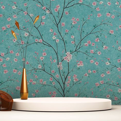 TADESSI Tapete Wald und Blätter Salvatore M1-No.645 Vliestapete Türkis Rosa Blumentapete Wohnzimmer Schlafzimmer Küche (1/5)