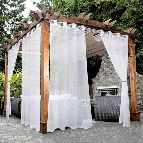 Set mit 2 wasserdichten, transparenten Ösenvorhängen für Wohnzimmer, Schlafzimmer, Veranda, Pergola, Hütte, 132 x 274 cm, Weiß (1/5)