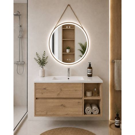 Mueble de baño con lavabo ORIGENBATH ZEUS sin espejo 90x40 cm derecha estepa (1/5)