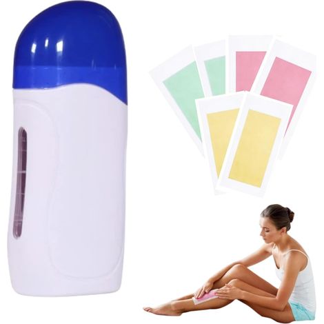 Chauffe Cire Epilation,Chauffe Cire, Roll On Chauffe Cire,Comprend 6 Bandes de Cire,Épilateur à Cire Portable,Convient Pour de Multiples Zones Telles Que Les Bras, Les Jambes et Les Aisselles (1/5)