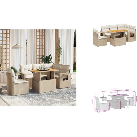 Salon de jardin avec coussins 6 pcs beige résine tressée - Ensemble Salon De Jardin - Mobilier Extérieur - Résine Tressée - Rotin Synthétique - Table Extensible (1/3)