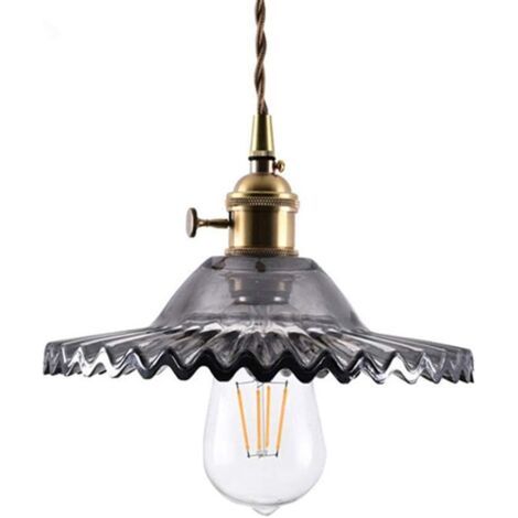 Vintage Industriel E27 Luminaire Suspension Design En Laiton Montage avec abat-jour En Verre Rétro Tressé Flexible Fil De Plafond Suspension Lampe (Gris) (1/5)