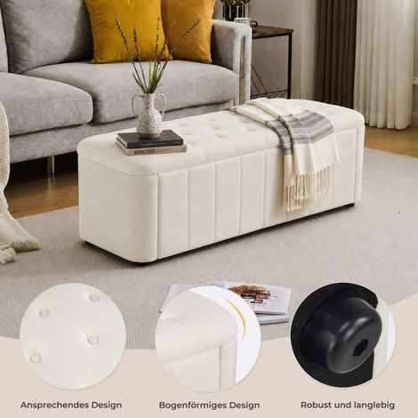 Panca contenitore imbottita in velluto, con capitonné, angoli arrotondati, beige (1/5)