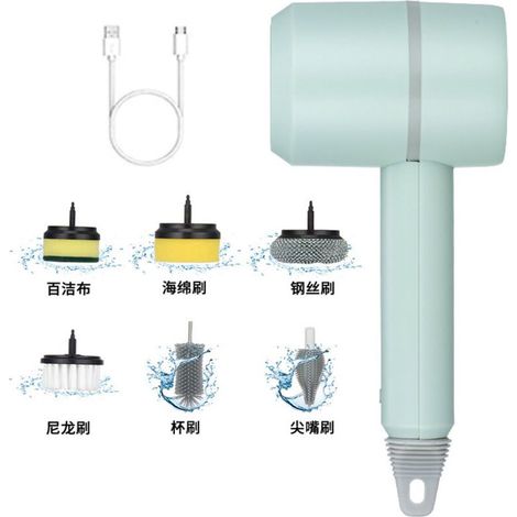 Scrubber, Electric Scrubber,2025new 360° Rotating Multifunctional Wireless Rechargeable Cleaning Brush with 6 Replaceable Brush Heads, for Kitchen Bathroom (Green,6Brush Head) (1/4)