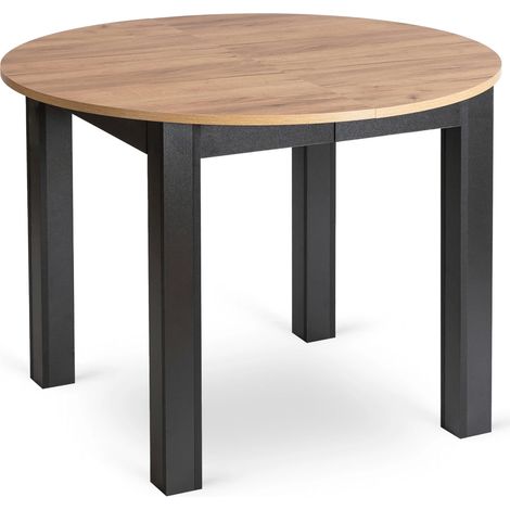 Table ronde extensible Harry 102-142 cm, chêne artisanal/noir, style moderne (1/5)