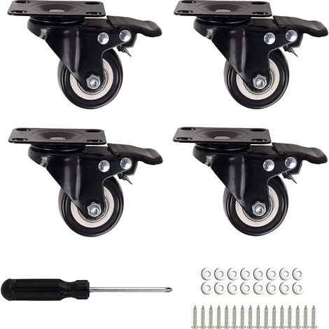 4 swivel castors for furniture 50mm, heavy-duty castors, furniture castors, transport castors with brake Load capacity max. 50 kg per roll 360° rotatable Noiseless heavy duty wheels Black (1/5)