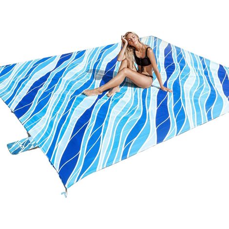 Rayures bleues, 210200cm Tapis de plage rayé en microfibre, très grande taille, imperméable, résistant à l'humidité et au sable, idéal pour le camping en plein air. (1/4)