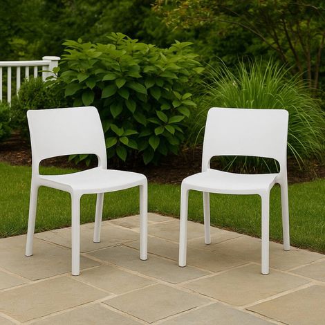 Dmora - 2er-Set Gartenstühle Cereseto, Gartensitz, Für drinnen und draußen, Stapelbar, Made in Italy, 47x53 h82 cm, Weiß (1/4)