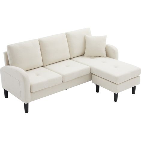 L-Ecksofa mit Chaiselongue, 3-Sitzer, 166 x 118 x 77 cm, hellbeige Leinen-Baumwollstoff (1/5)