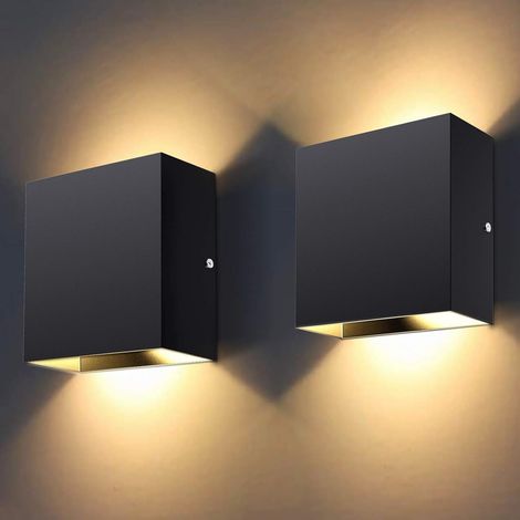 2Pcs Appliques Murales LED Moderne Noir lumière Blanc Chaud 12W Lampe intérieur LED 3000K haut et bas lampe de mur pour le salon, chambre à coucher, couloir (1/4)