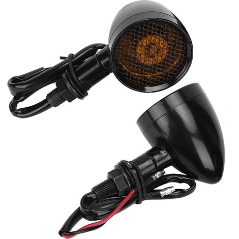 Clignotant LED Universel Moto Rétro Style Bullet, Feu Stop et Clignotant, Coque Métal Noir, Verre Jaune (1/4)