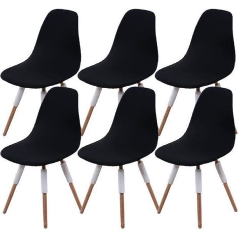 Housses de chaise élastiques - Ensemble de 6 pièces - Noires - Housses de chaise coquillage - Style simple et moderne (1/4)