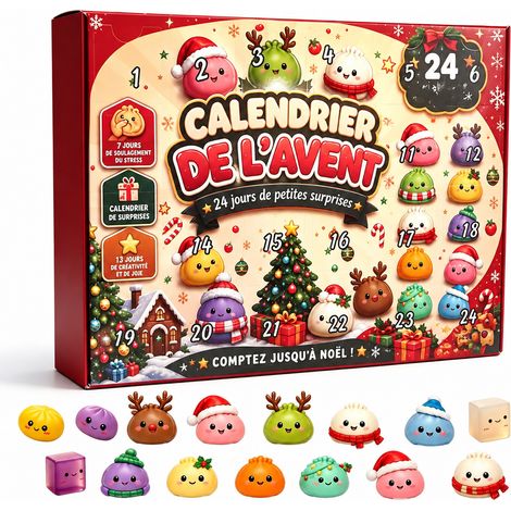 Calendrier de l'Avent Noël 24 cases boîte mystère série de Noël jouets squishy 26 × 18 × 3 cm 410 g – Livraison gratuite