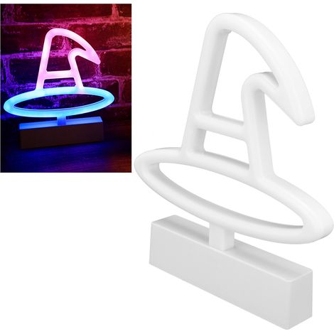 Lampe décorative lumineuse néon en forme de chapeau de sorcière, alimentée par batterie USB et source de lumière RGB, pour éclairage décoratif. (1/5)