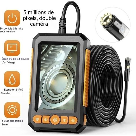 Endoscope industriel avec écran 4,3 pouces, caméra à objectif unique, câble rigide de 10m, caméra d'inspection pour automobile et canalisations (1/5)