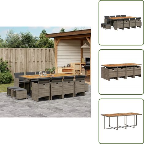 Ensemble à manger de jardin coussins 13 pcs gris résine tressée - Ensemble Salon De Jardin - Meuble De Jardin - Résine Tressée - Mobilier Extérieur - Table De Jardin (1/5)