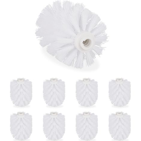 Tête de Rechange Brosse WC, Lot de 9, Filetage intérieur 12 mm, Diamètre 8 cm, tête Brosse Toilettes, Blanc (1/5)