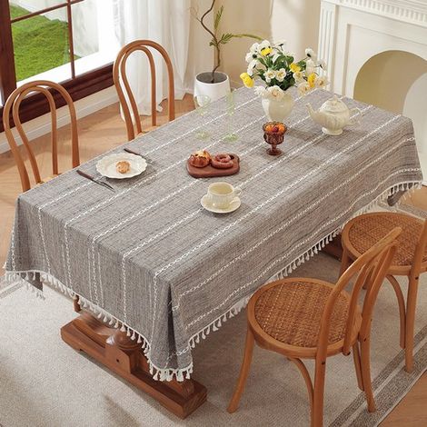Mantel rectangular de lino antimanchas，elegante e impermeable，ideal para la decoración de cocinas，color blanco roto，140 x 220 cm (1/5)
