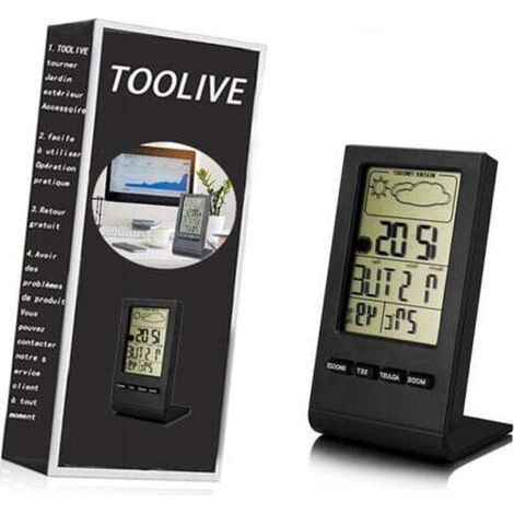 Station météo sans Fil, Thermomètre Hygromètre Baromètre Intérieur Extérieur, Horloge Numérique Réveil avec capteur extérieur Affichage Heure Date Jour Phase de Lune(Noir) (1/3)