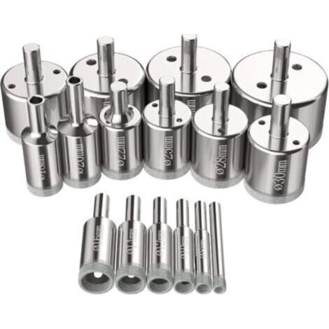 Scies-cloches 16 pcs, Foret Diamant Scie Cloche 6-50 mm Outils de perçage en verre trous scies kit pour acier au carbone, perceuse en verre, céramique, porcelaine, carrelage, marbre (1/4)