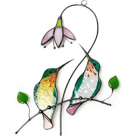 Décoration de fenêtre suspendue Oiseau bleu Vitrail Attrape-soleil Décoration de fenêtre (1/5)
