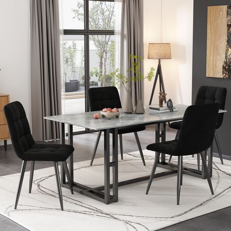 Chaise à manger (4 pièces), noir, ensemble de 4, rembourrées avec dossier, siège en velours, cadre métallique