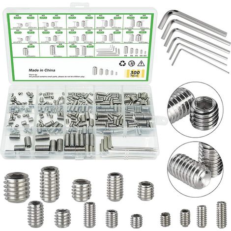300 Pcs 24 Taille Ensemble de vis Kit d'assortiment (M3, M4, M5, M6, M8) Metrique & SAE Allen Ensemble de vis pour fixation de salle de bain Assortiment de boulons métriques pour robinets, plomberie