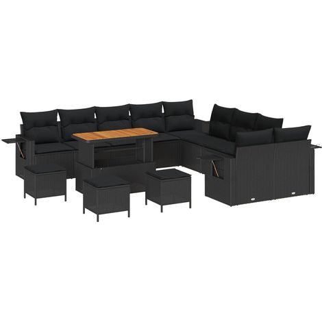 Garden Sofa Set Height-Adjustable 14 pcs Black Poly Rattan vidaXL