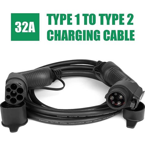 Câble de recharge pour véhicules électriques, chargeur VE type 1 vers 2 prises, 32 A, monophasé, pour véhicules électriques (1/2)