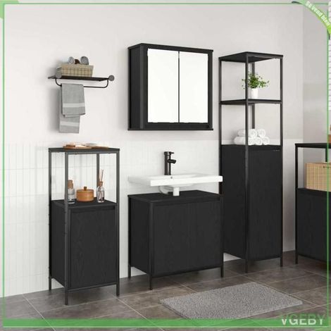 Ensemble de mobilier de salle de bain 3 pcs - FAF7291712445521 - Chêne noir - Bois d'ingénierie - Grand espace de rangement (1/5)