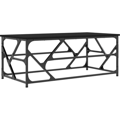 Mesa de centro de diseño industrial 100 x 50 x 40 cm madera de ingeniería negra y metal DEC039549