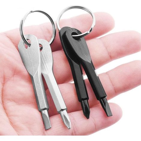 Tournevis - Lot de 2 - Acier - Tête Plate Et Cruciforme - Usage EDC Extérieur - Noir Argent (1/5)