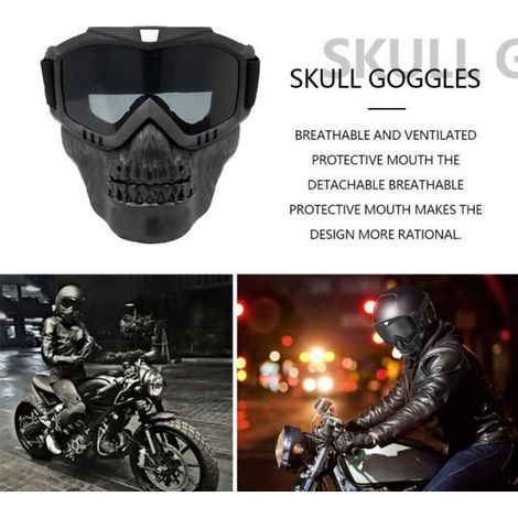 Crâne Moto Goggles Coule à coupe-vent Lunettes d'équitation Compatibles avec Harley Helmets Noir (1/4)