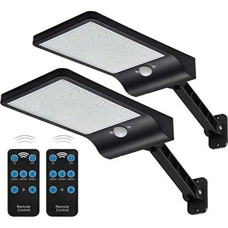 48 LED 550LM Lampes Solaires Extérieur Etanche IP65, Applique Murale Led Telecommande, Lampe de Sécurité Solaire Sans Fil pour Jardin, Garage, Cour, Escalier, Patio（2PCS） (1/5)
