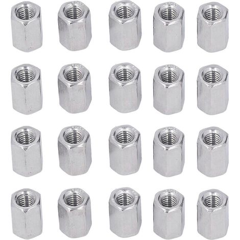 Lot de 20 écrous hexagonaux de raccordement, connecteurs en acier inoxydable 304, fixations industrielles M6x1,0, longueur 15 mm