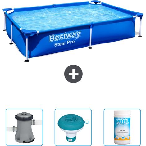 Piscine Bestway Rectangulaire Steel Pro - 221 x 150 x 43 cm - Bleue - Incluse Accessoire CB41 (1/4)