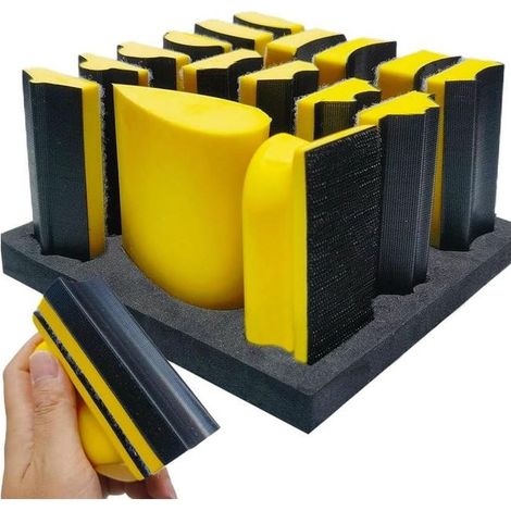 Lot de 16 blocs de ponçage à la main – Crochet et boucle, matériau en mousse souple et durable, assortiment de patins de ponçage avec plaque de (1/5)