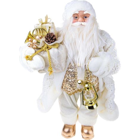 Babbo Natale con pacco regalo, decorazione color bianco da 60 cm (1/4)
