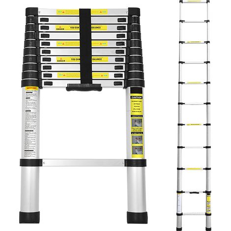Wolketon 3.2M Teleskopleiter Aluminium Mehrzweckleiter Fingerklemmschutz Auszeihleiter Klappbar Aluminiumleiter Antirutsch bis 150 KG