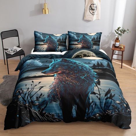 Bettwäsche-Set Wolf 155x220cm mit 2 Kissenbezügen 80x80cm, Mikrofaser, pflegeleicht