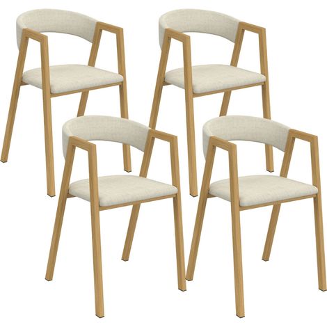 Lot de 4 chaises CAMILLE en métal effet bois et tissu beige avec accoudoirs (1/5)