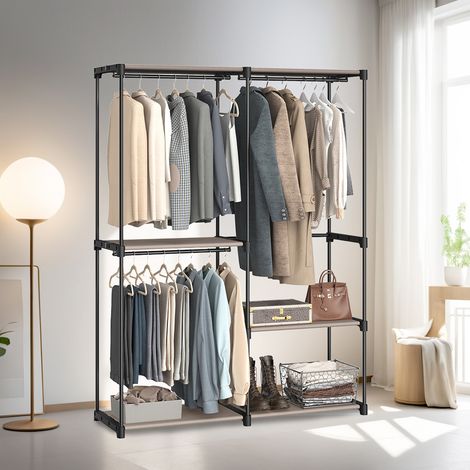 Armoire, penderie, portant à vêtements avec étagères, tringles suspendues, organisateur de rangement, pour vestiaire, chambre, 138 x 43 x 182 cm, taupe (1/5)