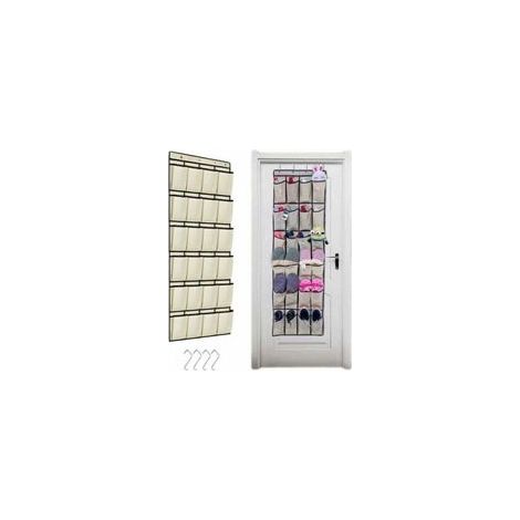 Beige Rangement de Chaussures Suspendu 24 Poches sur la Porte Stockage de Chaussures Gain de Place Armoire à Chaussures avec 4 Crochets