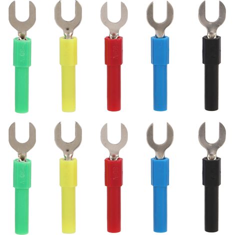 10 connecteurs fourche-pelle en PVC et laiton, max 10A, diamètre 6mm/0.2in type Y, trou 4mm/0.2in type U, fiche banane (1/5)