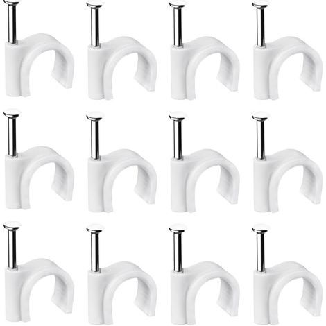 Lot de 400 clips muraux en acier pour câbles - Différentes spécifications - Solides - Durables - Blancs - Rondes - 400 de 6 mm - Gestion des câbles (1/5)