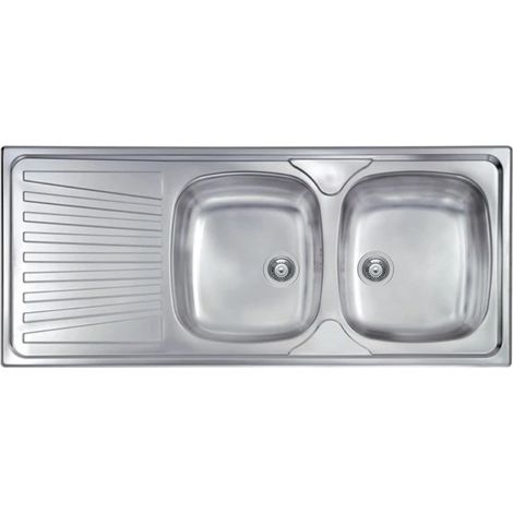 LAVELLO CUCINA DA INCASSO IN ACCIAIO INOX 2 VASCHE CON GOCCIOLATOIO MODELLO MONDIAL - CM.116x50 VASCA DESTRA - PROFONDITÀ VASCA: 15 CM  - HID